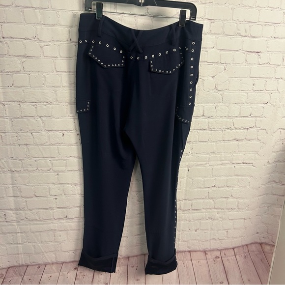 10 Crosby Derek Lam trendy navy blue preppy grommet embellished pants size 8 - Picture 11 of 13